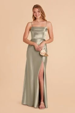 Mia Shiny Satin Convertible Dress - Moss Green -Elegance Bridal Store moss green mia convertible satin bridesmaid dress 01