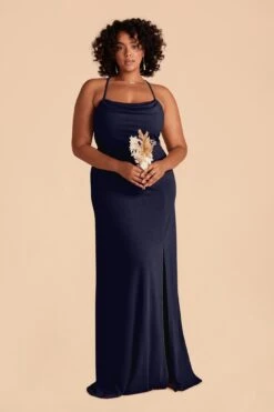 Ash Crepe Dress - Navy -Elegance Bridal Store navy ash plus size convertible bridesmaid dress 02