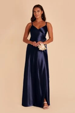 Cindy Shiny Satin Dress - Navy