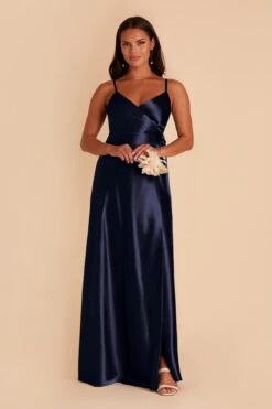 Cindy Shiny Satin Dress - Navy 11 Cindy Shiny Satin Dress - Navy -Elegance Bridal Store navy cindy satin bridesmaid dress 02