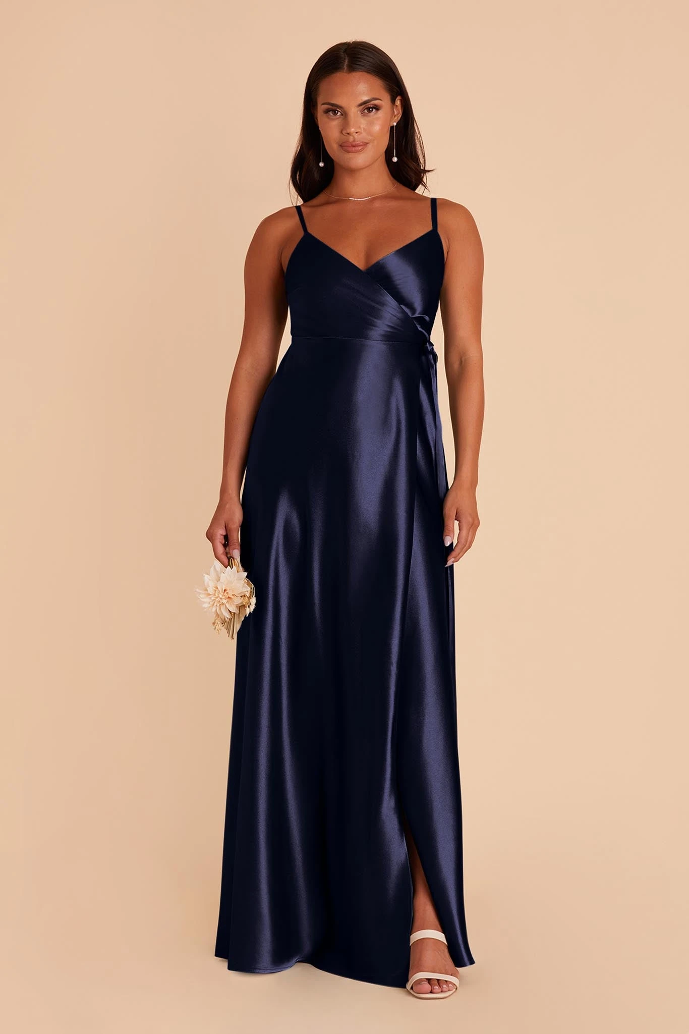 Cindy Shiny Satin Dress - Navy 6 Cindy Shiny Satin Dress - Navy - Image 4
