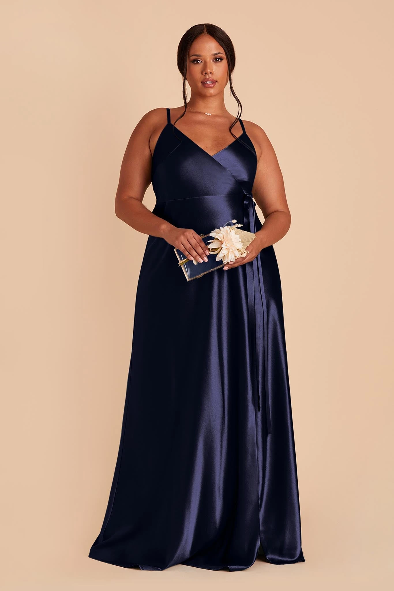 Cindy Shiny Satin Dress - Navy 4 Cindy Shiny Satin Dress - Navy - Image 2