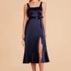 Eugenia Shiny Satin Convertible Midi Dress - Navy -Elegance Bridal Store navy eugenia convertible satin bridesmaid dress 03