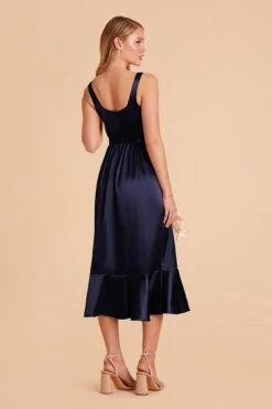 Eugenia Shiny Satin Convertible Midi Dress - Navy -Elegance Bridal Store navy eugenia convertible satin bridesmaid dress 05