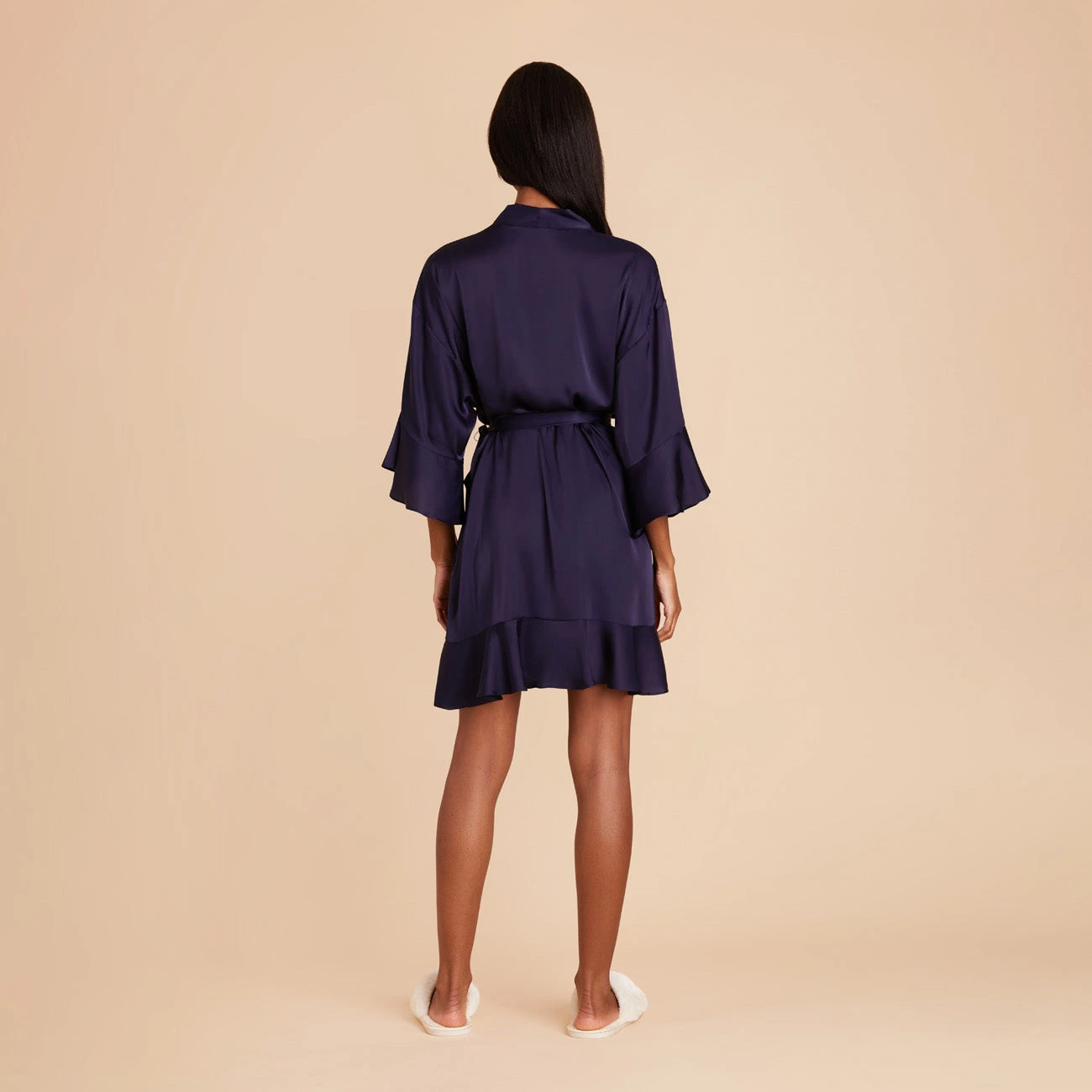 Kenny Ruffle Satin Robe - Navy 9 Kenny Ruffle Satin Robe - Navy - Image 7