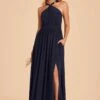 Kiko Chiffon Dress - Navy 1 Kiko Chiffon Dress - Navy -Elegance Bridal Store navy kiko slit bridesmaid dress 01