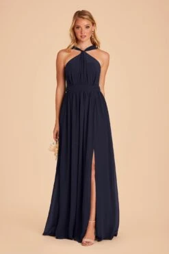 Kiko Chiffon Dress - Navy -Elegance Bridal Store navy kiko slit bridesmaid dress 03