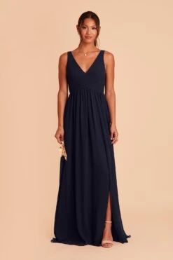 Laurie Empire Dress - Navy -Elegance Bridal Store navy laurie slit bridesmaid dress 01