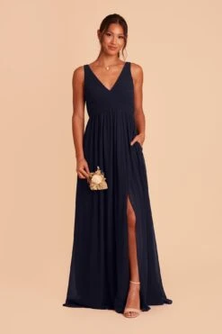 Laurie Empire Dress - Navy -Elegance Bridal Store navy laurie slit bridesmaid dress 03