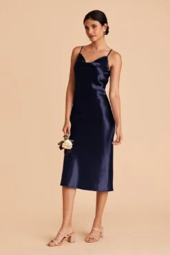 Lisa Shiny Satin Midi Dress - Navy -Elegance Bridal Store navy lisa midi satin bridesmaid dress 02