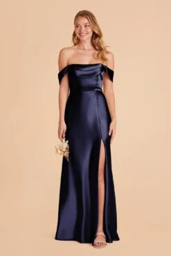 Mia Shiny Satin Convertible Dress - Navy -Elegance Bridal Store navy mia convertible satin bridesmaid dress 01
