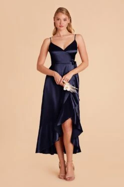 YC Shiny Satin Midi Dress - Navy