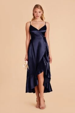 YC Shiny Satin Midi Dress - Navy -Elegance Bridal Store navy yc satin bridesmaid dress 02