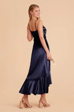 YC Shiny Satin Midi Dress - Navy -Elegance Bridal Store navy yc satin bridesmaid dress 04