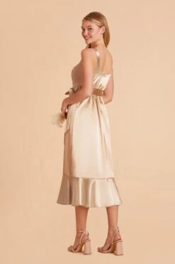 Eugenia Shiny Satin Convertible Midi Dress - Neutral Champagne -Elegance Bridal Store neutral champagne eugenia convertible satin bridesmaid dress 03