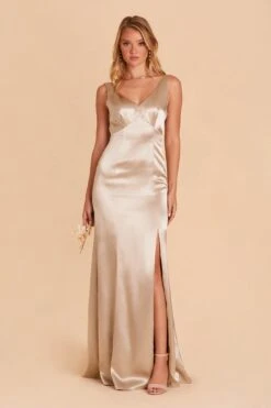 Gloria Shiny Satin Dress - Neutral Champagne