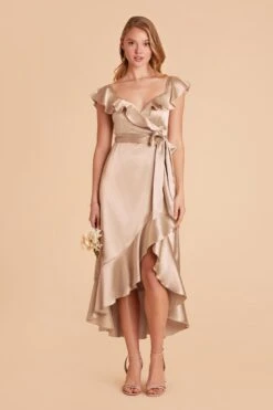 James Shiny Satin Midi Dress - Neutral Champagne 13 James Shiny Satin Midi Dress - Neutral Champagne -Elegance Bridal Store neutral champagne james satin bridesmaid dress 01