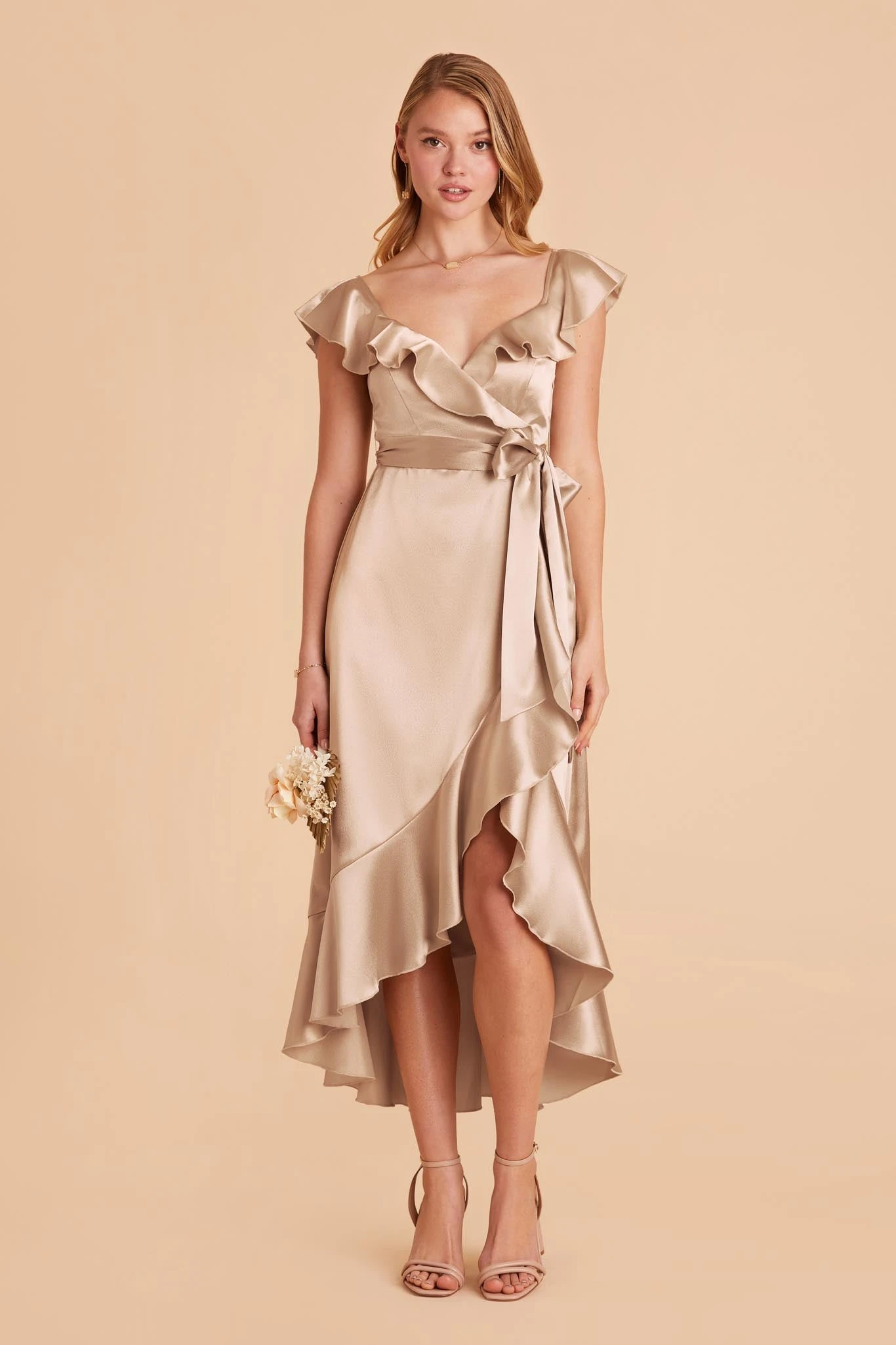 James Shiny Satin Midi Dress - Neutral Champagne 6 James Shiny Satin Midi Dress - Neutral Champagne - Image 4