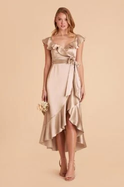 James Shiny Satin Midi Dress - Neutral Champagne