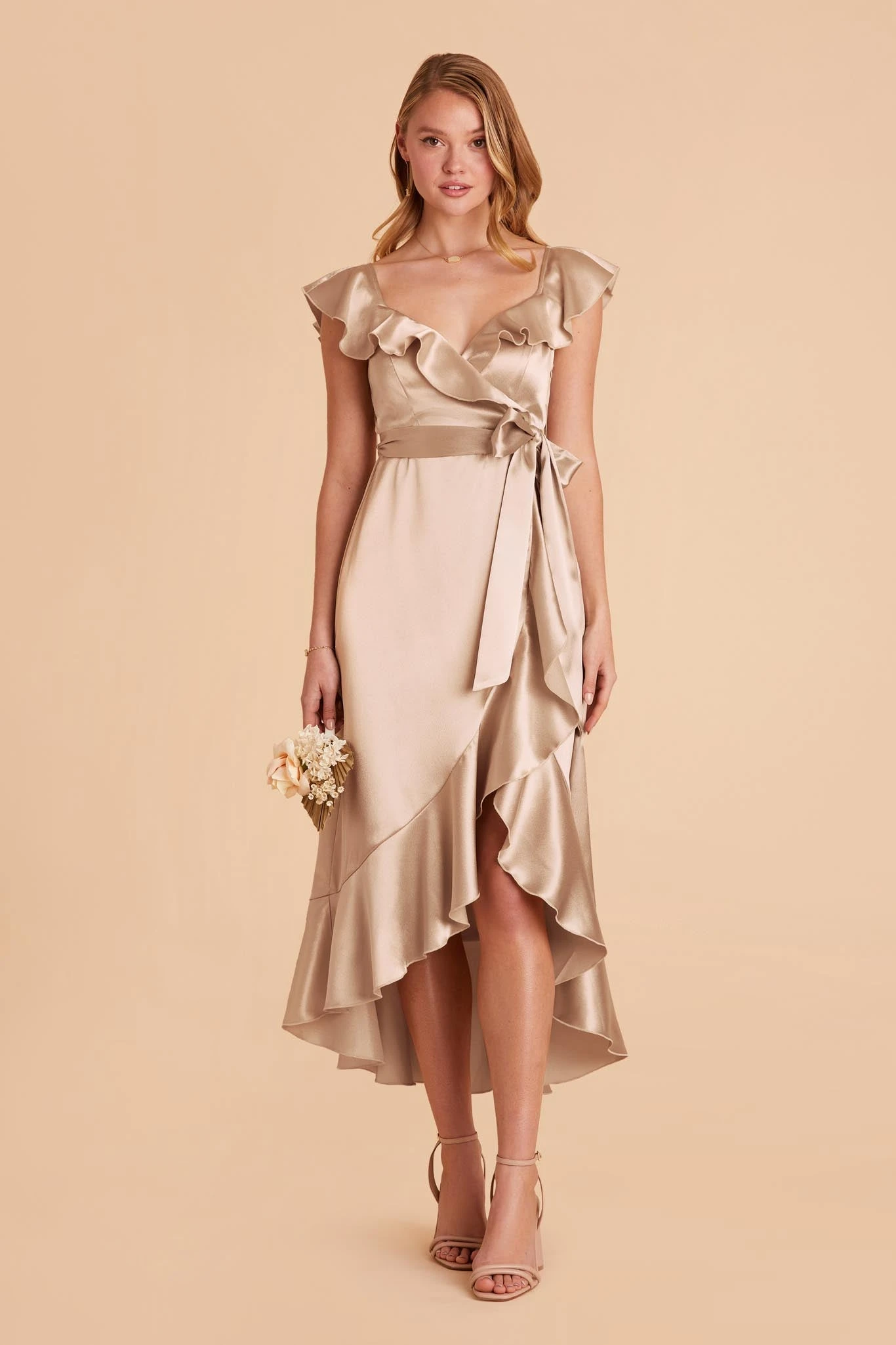 James Shiny Satin Midi Dress - Neutral Champagne 3 James Shiny Satin Midi Dress - Neutral Champagne