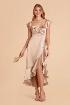James Shiny Satin Midi Dress - Neutral Champagne 12 James Shiny Satin Midi Dress - Neutral Champagne -Elegance Bridal Store neutral champagne james satin bridesmaid dress 04