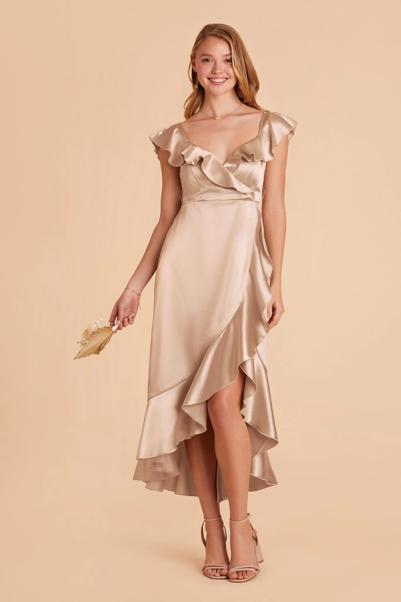 James Shiny Satin Midi Dress - Neutral Champagne 5 James Shiny Satin Midi Dress - Neutral Champagne - Image 3