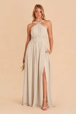 Kiko Chiffon Dress - Neutral Champagne 12 Kiko Chiffon Dress - Neutral Champagne -Elegance Bridal Store neutral champagne kiko slit bridesmaid dress 02