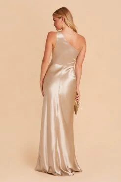 Kira Shiny Satin Dress - Neutral Champagne 14 Kira Shiny Satin Dress - Neutral Champagne -Elegance Bridal Store neutral champagne kira satin slit bridesmaid dress 04
