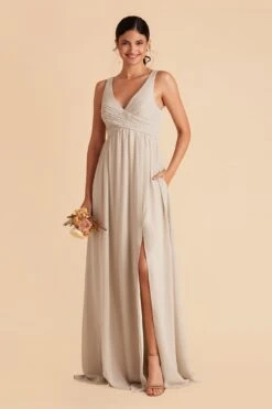 Laurie Empire Dress - Neutral Champagne -Elegance Bridal Store neutral champagne laurie slit bridesmaid dress 03