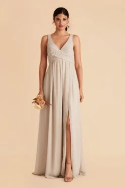 Laurie Empire Dress - Neutral Champagne -Elegance Bridal Store neutral champagne laurie slit bridesmaid dress 05