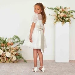 Liz Flower Girl Sash - Neutral Champagne -Elegance Bridal Store neutral champagne liz flower girl sash 01
