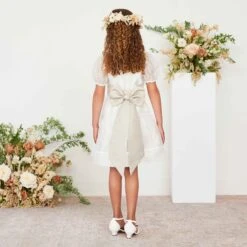 Liz Flower Girl Sash - Neutral Champagne -Elegance Bridal Store neutral champagne liz flower girl sash 02