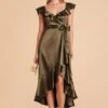 James Shiny Satin Midi Dress - Olive