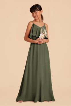 Janie Convertible Junior Dress - Olive -Elegance Bridal Store olive janie convertible slit junior bridesmaid dress 03
