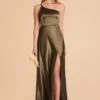 Kensie Shiny Satin Dress - Olive -Elegance Bridal Store olive kensie satin bridesmaid dress 02