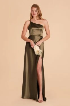 Kensie Shiny Satin Dress - Olive 12 Kensie Shiny Satin Dress - Olive -Elegance Bridal Store olive kensie satin bridesmaid dress 04