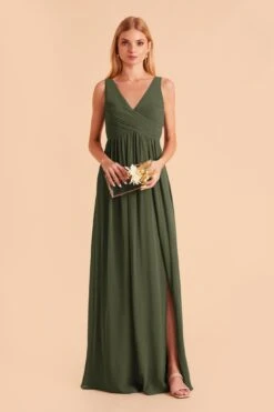 Laurie Empire Dress - Olive -Elegance Bridal Store olive laurie convertible slit bridesmaid dress 03