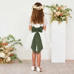 Liz Flower Girl Sash - Olive -Elegance Bridal Store olive liz flower girl sash 03