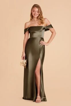 Mia Shiny Satin Convertible Dress - Olive -Elegance Bridal Store olive mia convertible satin bridesmaid dress 02