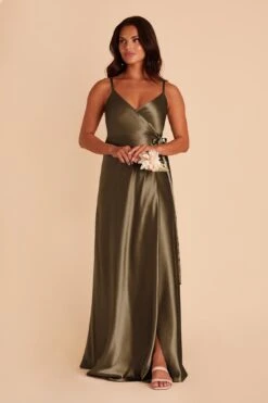 Cindy Shiny Satin Dress - Olive