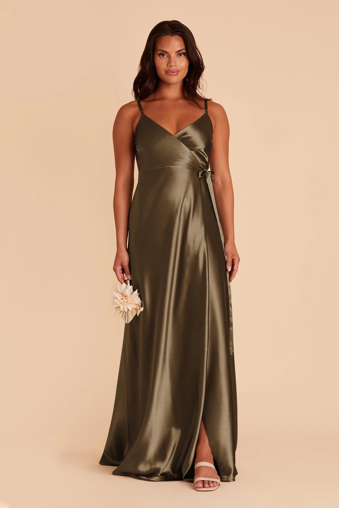 Cindy Shiny Satin Dress - Olive 5 Cindy Shiny Satin Dress - Olive - Image 3