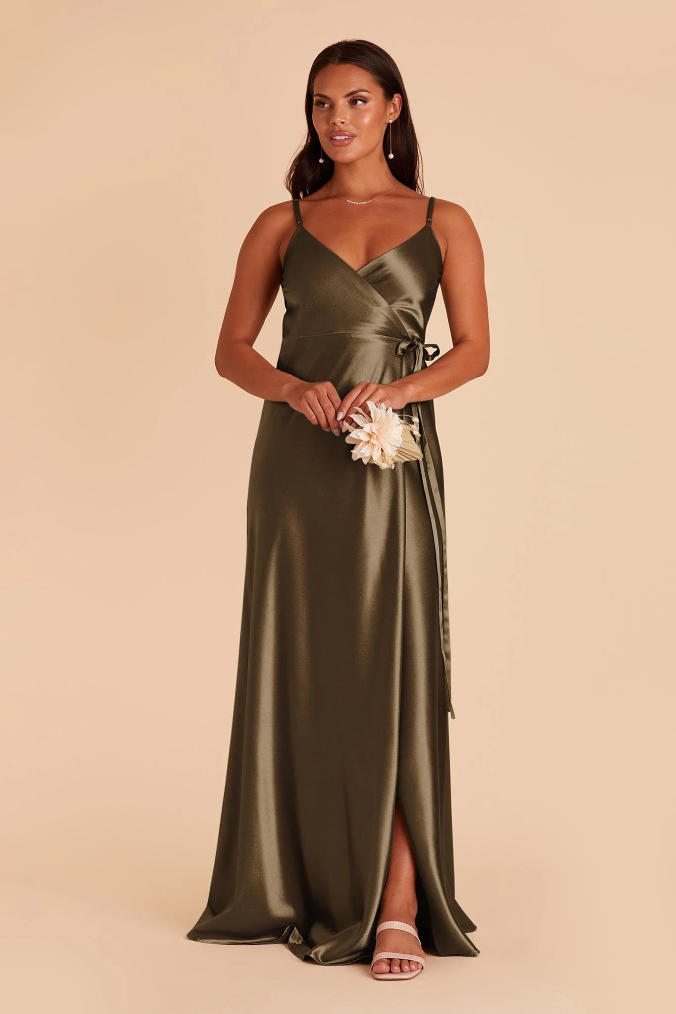 Cindy Shiny Satin Dress - Olive 8 Cindy Shiny Satin Dress - Olive - Image 6