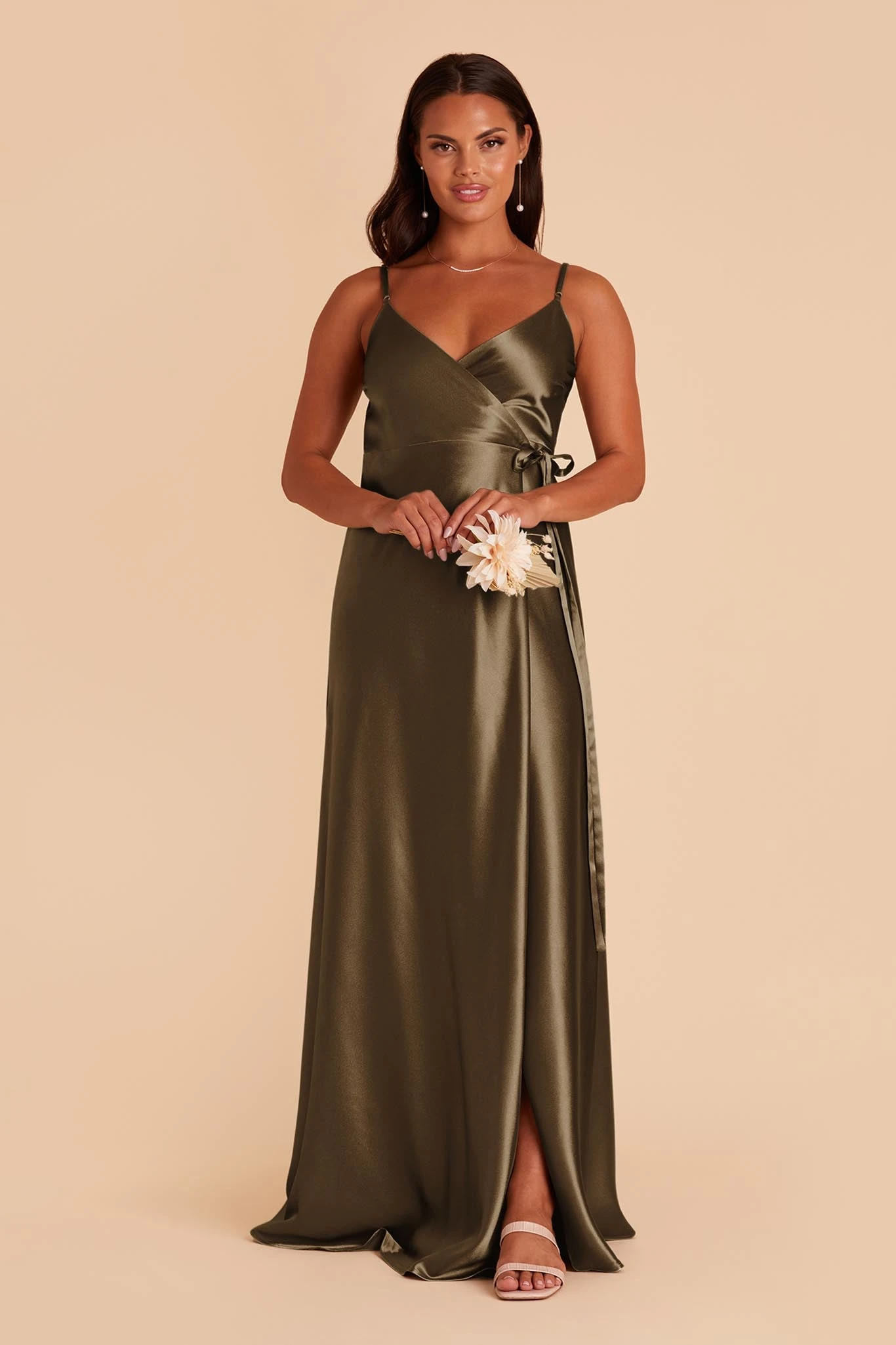Cindy Shiny Satin Dress - Olive 9 Cindy Shiny Satin Dress - Olive - Image 7