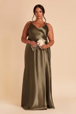 Cindy Shiny Satin Dress - Olive 23 Cindy Shiny Satin Dress - Olive -Elegance Bridal Store olive satin plus size convertible bridesmaid dress 01