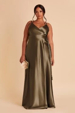 Cindy Shiny Satin Dress - Olive 24 Cindy Shiny Satin Dress - Olive -Elegance Bridal Store olive satin plus size convertible bridesmaid dress 02