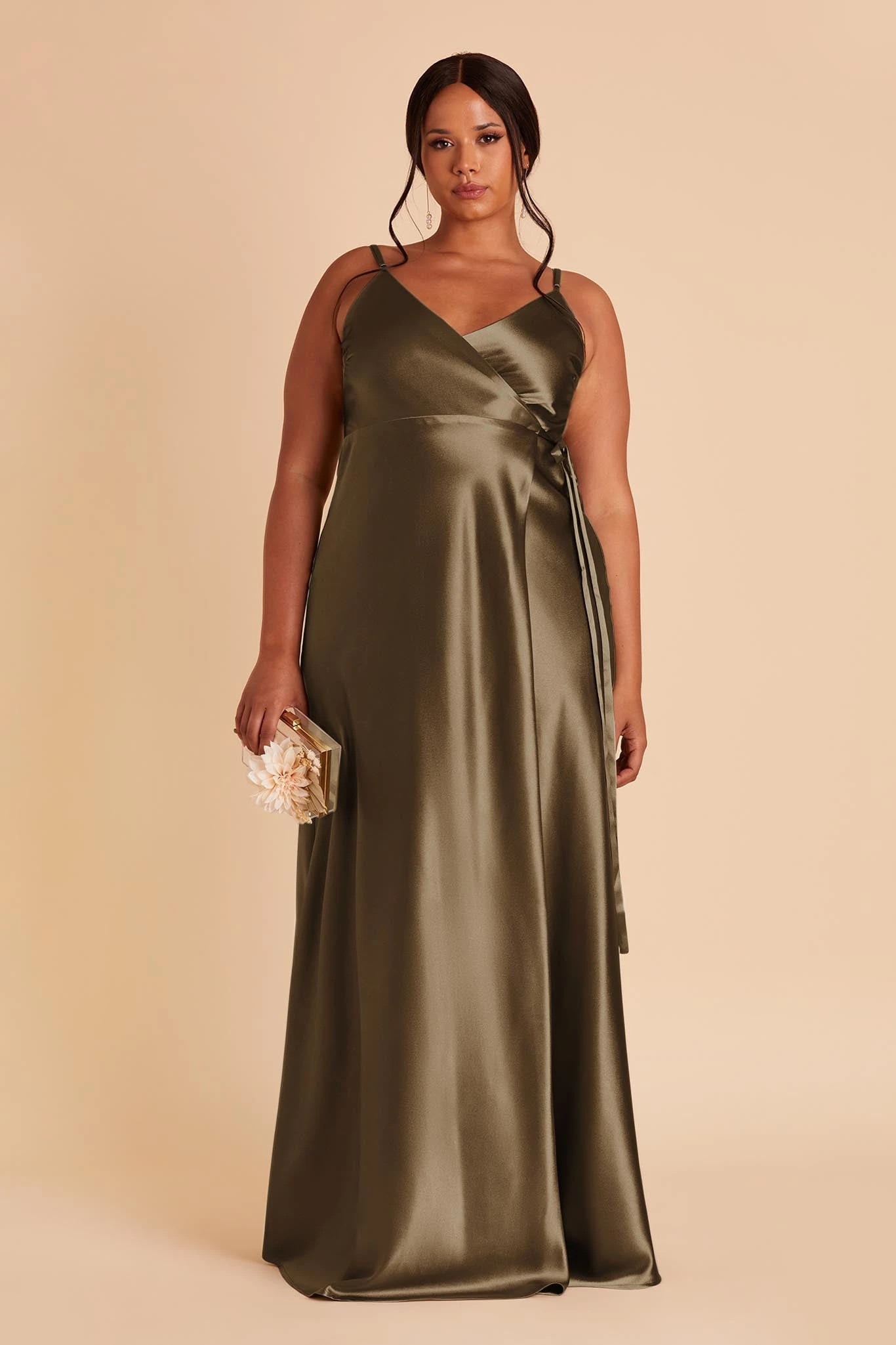 Cindy Shiny Satin Dress - Olive 12 Cindy Shiny Satin Dress - Olive - Image 10