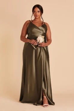 Cindy Shiny Satin Dress - Olive 25 Cindy Shiny Satin Dress - Olive -Elegance Bridal Store olive satin plus size convertible bridesmaid dress 04