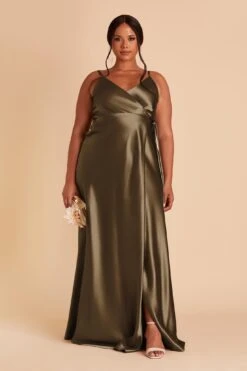 Cindy Shiny Satin Dress - Olive 26 Cindy Shiny Satin Dress - Olive -Elegance Bridal Store olive satin plus size convertible bridesmaid dress 05