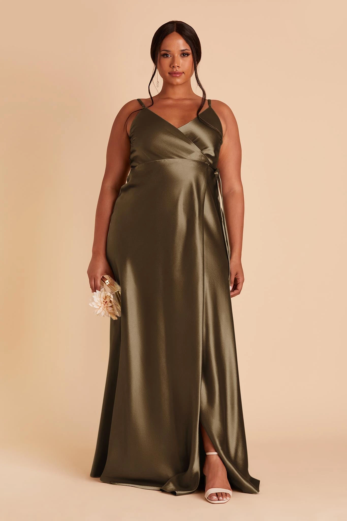 Cindy Shiny Satin Dress - Olive 14 Cindy Shiny Satin Dress - Olive - Image 12