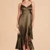 YC Shiny Satin Midi Dress - Olive